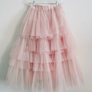 Chicwish Pink Midi Tiered A-Line Skirt